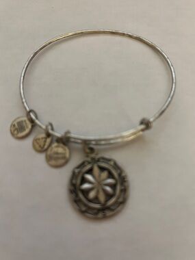 Alex and Ani Silver Compass Flower Charm Bangle